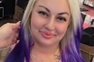 Platinum Blonding with Vivid Purple Ombré Color Melt (Fort Lauderdale, Florida)